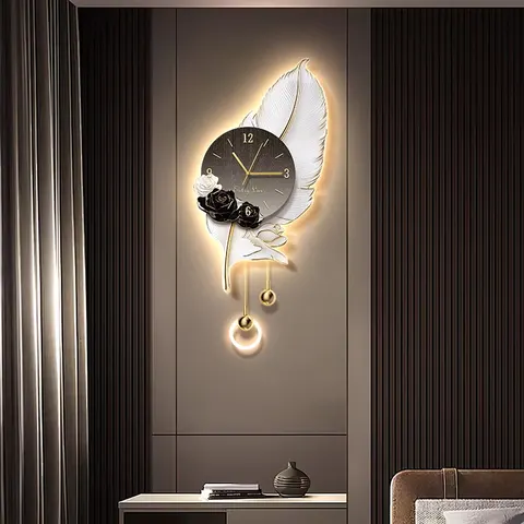 Feathers Clock Art Home Decor Painting Television Background Wall Glowed Acrylic LED Painting