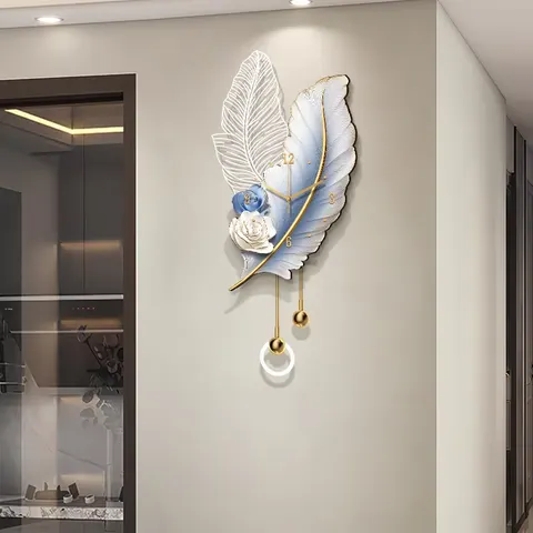 Feathers Clock Art Home Decor Painting Television Background Wall Glowed Acrylic LED Painting