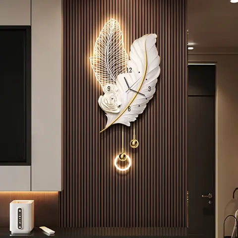 Feathers Clock Art Home Decor Painting Television Background Wall Glowed Acrylic LED Painting