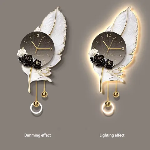 Feathers Clock Art Home Decor Painting Television Background Wall Glowed Acrylic LED Painting