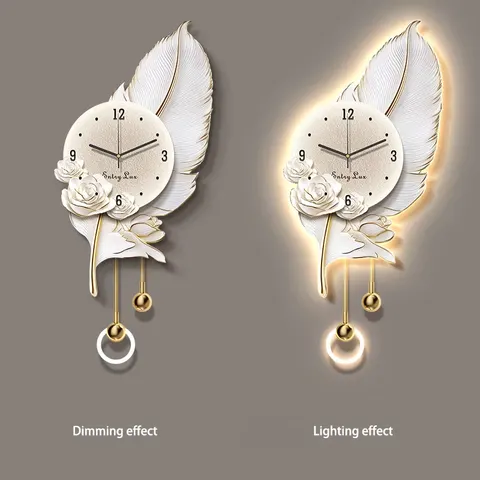 Feathers Clock Art Home Decor Painting Television Background Wall Glowed Acrylic LED Painting