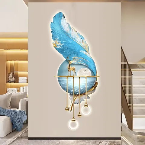 羽毛 单幅 装饰画 轻奢风 玄关背景墙挂画 LED带灯画