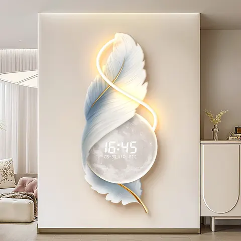 Feathers Numbers Display Screen Acrylic LED Paintings UV Printing Living Room Corridor Background Wall Art Decor Painting