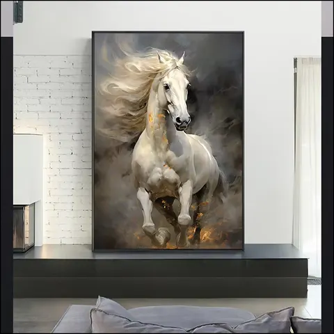 Fine Horse Frameless Canvas Paintings , Living Rooms Porch Bedroom Decorative Murals LED Crystal Diamond Animal Painting