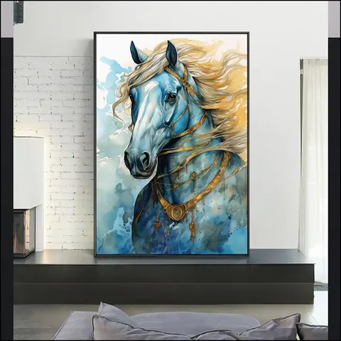 Fine Horse Frameless Canvas Paintings , Living Rooms Porch Bedroom Decorative Murals LED Crystal Diamond Animal Painting