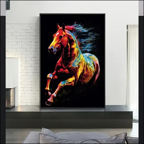 Fine Horse Frameless Canvas Paintings , Living Rooms Porch Bedroom Decorative Murals LED Crystal Diamond Animal Painting