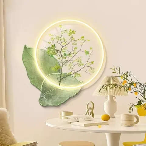 Four Leaf Clover Little Fresh Restaurant Acrylic Crystal Porcelain Wall Art LED Light Painting Home Decor painting