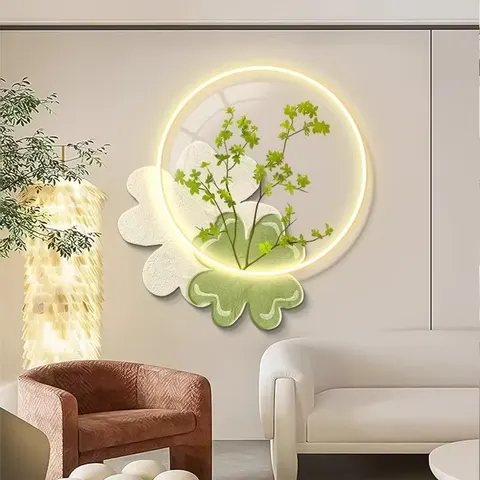 Four Leaf Clover Little Fresh Restaurant Acrylic Crystal Porcelain Wall Art LED Light Painting Home Decor painting