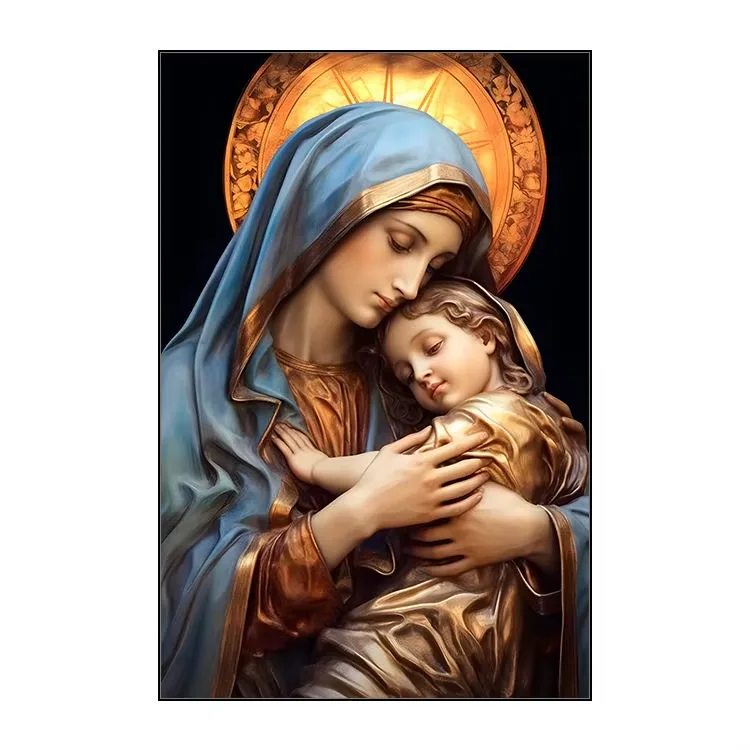 Framed Crystal Painting of the Virgin Mary: Catholic Religious Home Decor Icon
