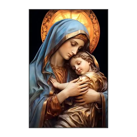 Framed Crystal Painting of the Virgin Mary: Catholic Religious Home Decor Icon