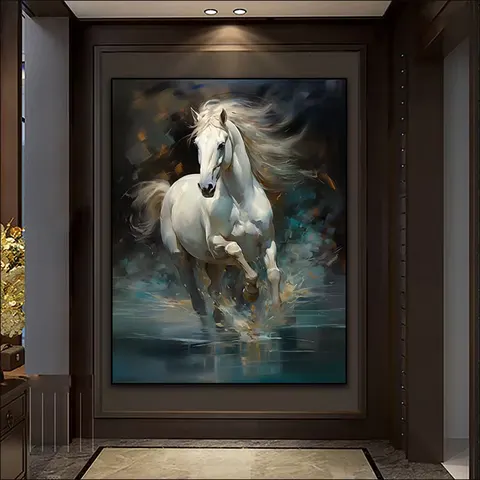 Frameless Canvas Murals , Living Room Porch Bedroom Decorative Horse Mural LED Crystal Diamond Painting Animal Paintings