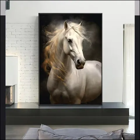 Frameless Canvas Murals , Living Room Porch Bedroom Decorative Horse Mural LED Crystal Diamond Painting Animal Paintings