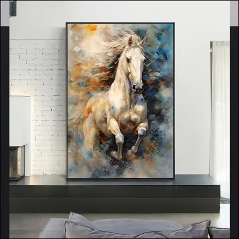 Frameless Canvas Murals , Living Room Porch Bedroom Decorative Horse Mural LED Crystal Diamond Painting Animal Paintings