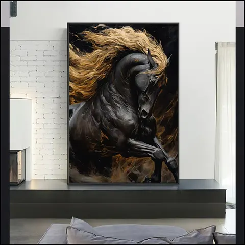 Frameless Canvas Murals , Living Room Porch Bedroom Decorative Horse Mural LED Crystal Diamond Painting Animal Paintings