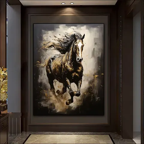 Frameless Canvas Murals , Living Room Porch Bedroom Decorative Horse Mural LED Crystal Diamond Painting Animal Paintings