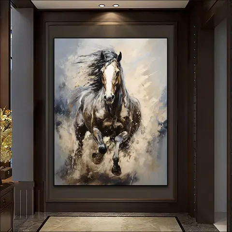 Frameless Canvas Paintings , Living Room Porch Bedroom Decorative Horse Murals LED Crystal Diamond Painting Animal Paintings