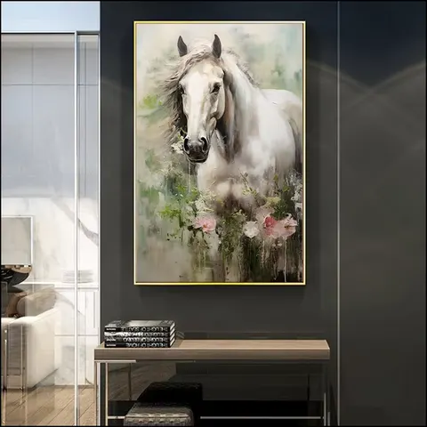 Frameless Canvas Paintings , Living Room Porch Bedroom Decorative Horse Murals LED Crystal Diamond Painting Animal Paintings