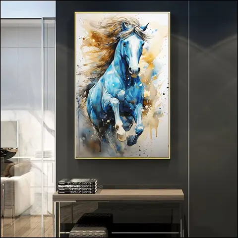 Frameless Canvas Paintings , Living Room Porch Bedroom Decorative Horse Murals LED Crystal Diamond Painting Animal Paintings