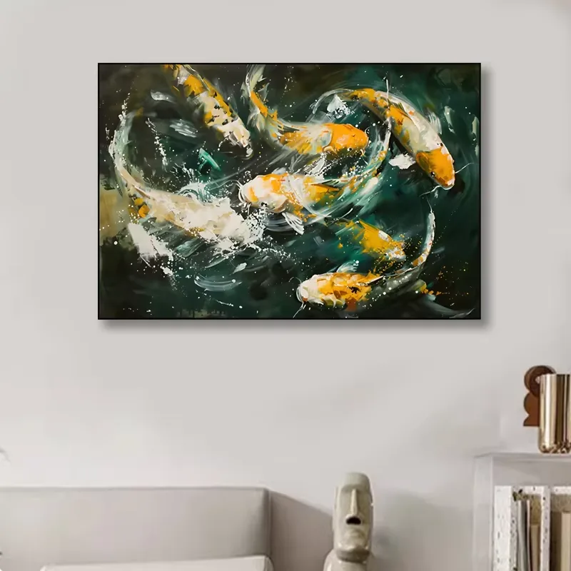 Freehand Painting Nine Fish Picture Texture Sense Living Room Decorative Painting New Chinese Koi Porch Art Home Decor Painting