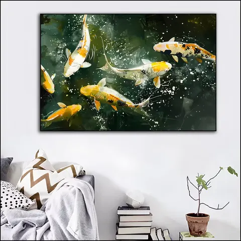 Freehand Painting Nine Fish Picture Texture Sense Living Room Decorative Painting New Chinese Koi Porch Art Home Decor Painting