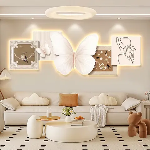 French Style Creamy Style Butterfly Art Home Decor Painting Elegance Sofa Background Wall Crystal Porcelain Painting
