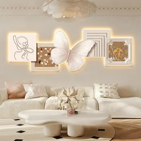 French Style Creamy Style Butterfly Art Home Decor Painting Elegance Sofa Background Wall Crystal Porcelain Painting