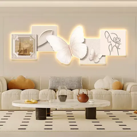 French Style Creamy Style Butterfly Art Home Decor Painting Elegance Sofa Background Wall Crystal Porcelain Painting