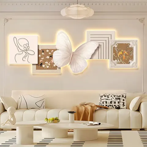French Style Creamy Style Butterfly Art Home Decor Painting Elegance Sofa Background Wall Crystal Porcelain Painting