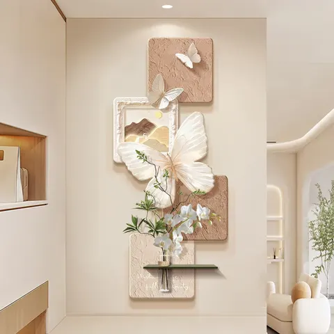French Style Entrance Hall Art Home Decor Painting Hydroponic Plants Butterfly Glowed LED Decor Painting