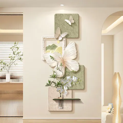 French Style Entrance Hall Art Home Decor Painting Hydroponic Plants Butterfly Glowed LED Decor Painting
