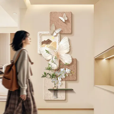 French Style Entrance Hall Art Home Decor Painting Hydroponic Plants Butterfly Glowed LED Decor Painting
