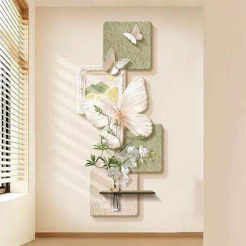 French Style Entrance Hall Art Home Decor Painting Hydroponic Plants Butterfly Glowed LED Decor Painting