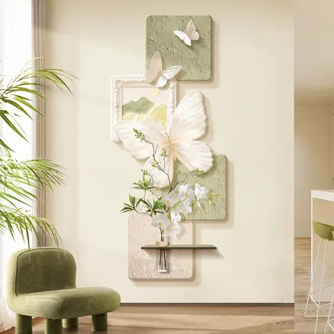 French Style Entrance Hall Art Home Decor Painting Hydroponic Plants Butterfly Glowed LED Decor Painting