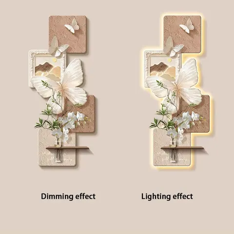 French Style Entrance Hall Art Home Decor Painting Hydroponic Plants Butterfly Glowed LED Decor Painting