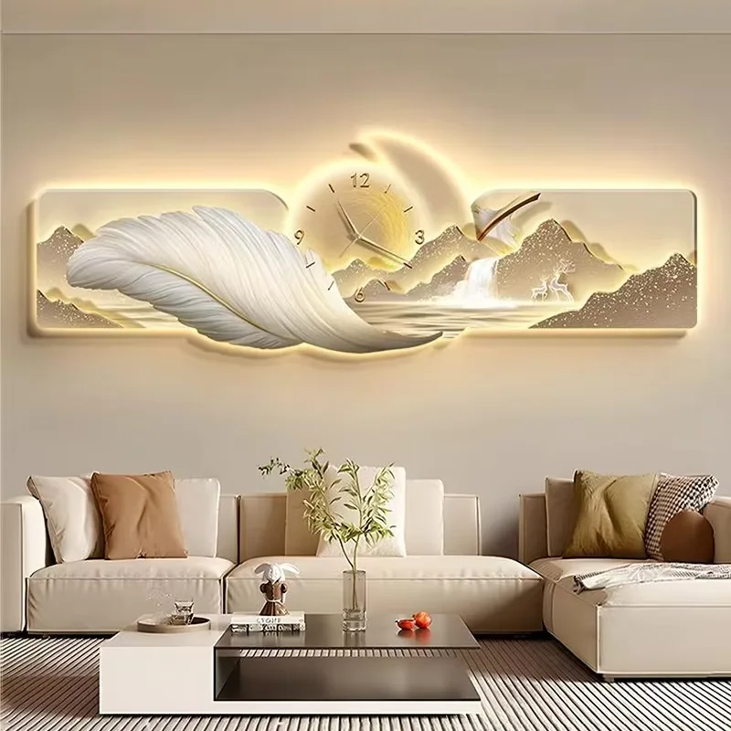 羽毛 单幅 装饰画 轻奢风 客厅背景墙挂画 LED带灯画