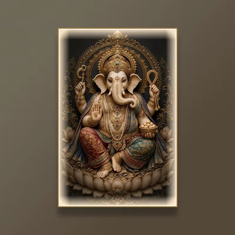 Ganesha Decorative Painting, Indian Elephant God Ganesha Statue Wall Hanging, Ganesha From Indian Mythology