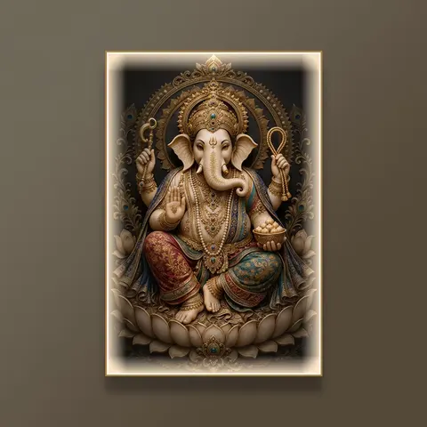Ganesha Decorative Painting, Indian Elephant God Ganesha Statue Wall Hanging, Ganesha From Indian Mythology