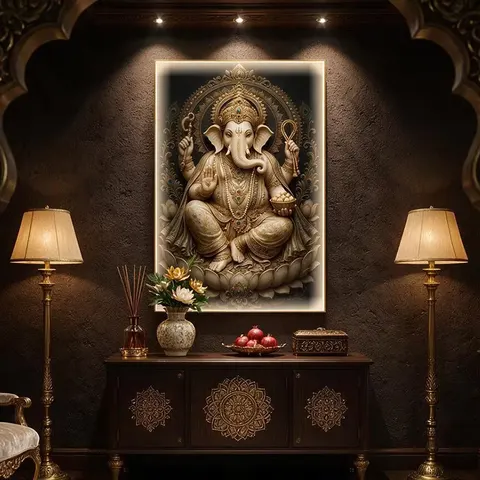 Ganesha Decorative Painting, Indian Elephant God Ganesha Statue Wall Hanging, Ganesha From Indian Mythology