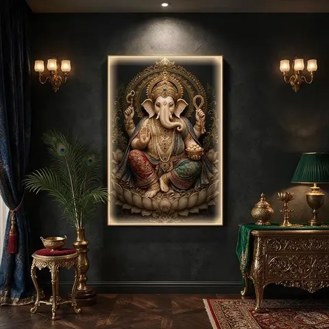Ganesha Decorative Painting, Indian Elephant God Ganesha Statue Wall Hanging, Ganesha From Indian Mythology