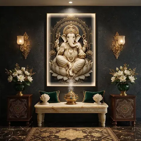 Ganesha Decorative Painting, Indian Elephant God Ganesha Statue Wall Hanging, Ganesha From Indian Mythology