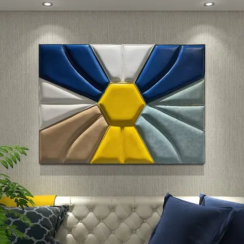 Geometry Abstraction Sofa Backdrop Wall Art Home Decor Paintings 3D Stereoscopic Leather Carving Wall Painting