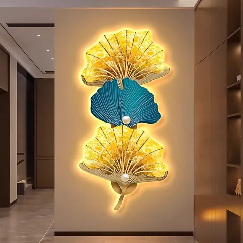 Ginkgo Leaf Advanced Sense Crystal Porcelain Painting Atmospheric LED Luminous Modern Luxury Porch Art Decor Painting