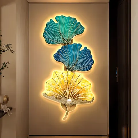 银杏 单幅 装饰画 轻奢风 玄关背景墙挂画 LED带灯画