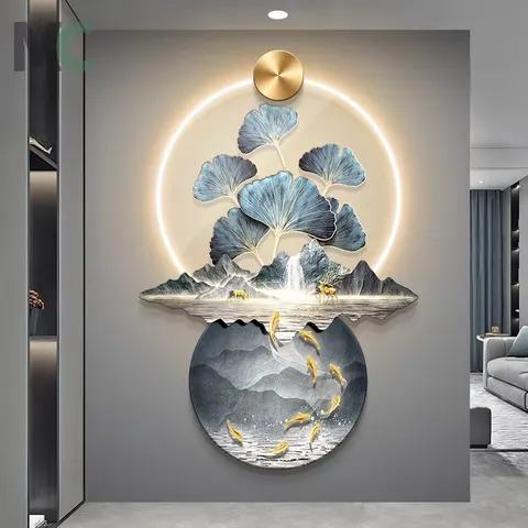 Ginkgo Leaf Entrance Porch Decorative Painting High-grade Atmosphere Corridor Living Room Three-dimensional Led Wall Art Decor