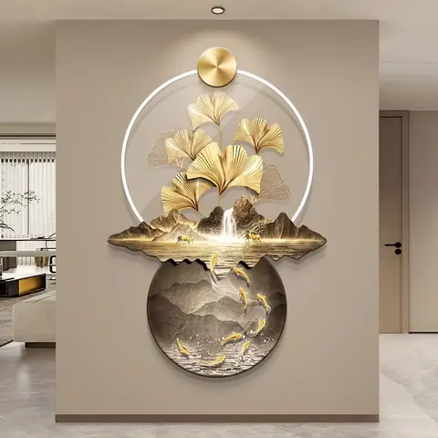 Ginkgo Leaf Entrance Porch Decorative Painting High-grade Atmosphere Corridor Living Room Three-dimensional Led Wall Art Decor