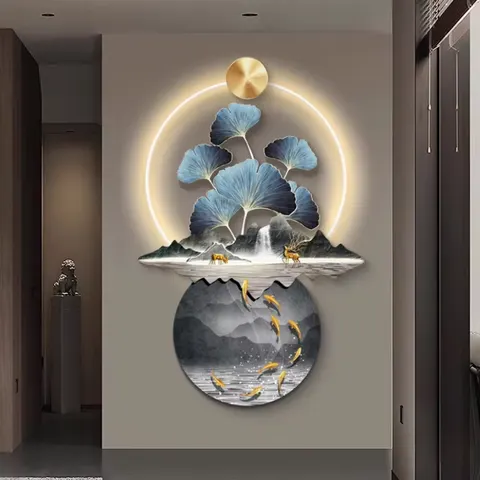 Ginkgo Leaf Entrance Porch Decorative Painting High-grade Atmosphere Corridor Living Room Three-dimensional Led Wall Art Decor