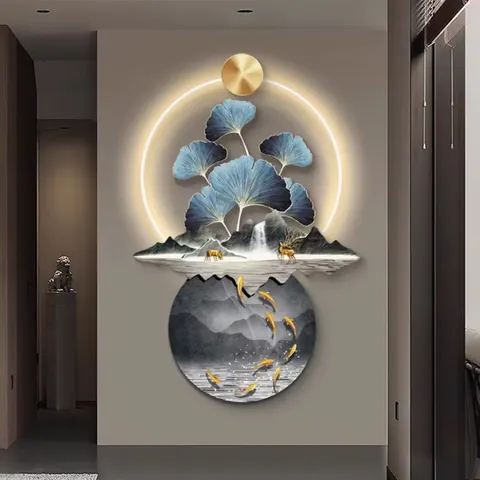 Ginkgo Leaf Entrance Porch Decorative Painting High-grade Atmosphere Corridor Living Room Three-dimensional Led Wall Art Decor