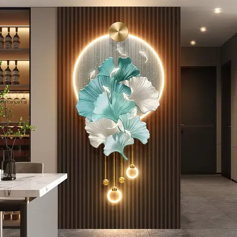 Ginkgo Leaves Metal Pendant Art Home Decor Painting Living Room Background Wall Acrylic LED Painting
