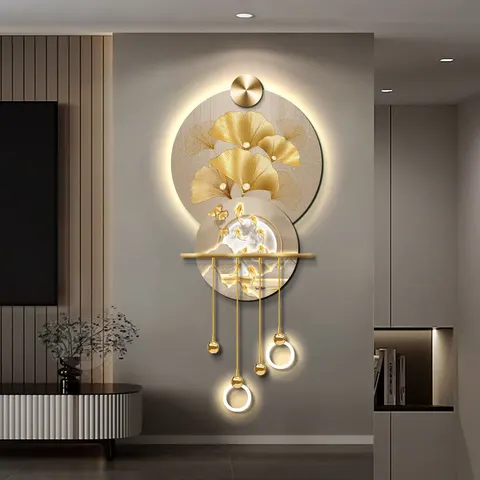 Ginkgo Leaves Picture of Nine Fishes Crystal Porcelain Paintings Metal Pendant Glowed LED Paintings