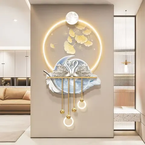 Ginkgo Leaves Swan Art Home Decor Painting UV Engraving Acrylic LED Painting Wall Art Metal Pendant